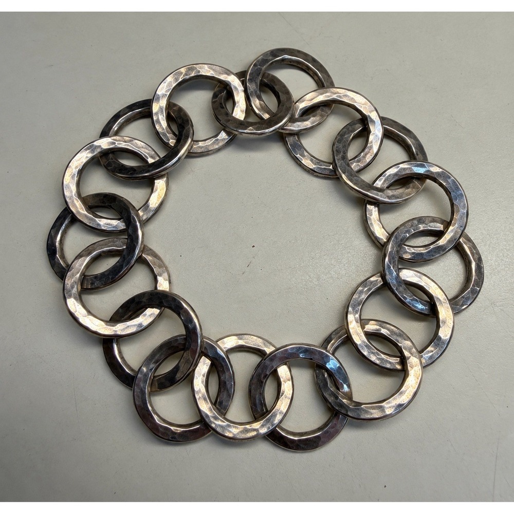 Vintage Sterling Silver Hammered Large Link Bracelet 9" 46g Artisan Statement